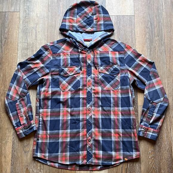 L.L. Bean Other - LL Bean Plaid Flannel Hoodie Jacket L Elbow Patches Pockets Wool Gorpcore Hiking